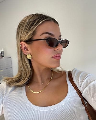 GUVIVI Retro Oval Sunglasses for Women Chic Cat Eye 90s Sunnies Lightweight Narrow Shades Trendy UV protection Sun Glasses thumbnail 6