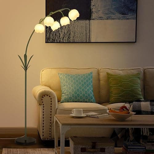 HMVPL Arc Floor Lamp for Living Room, Flower Floor Lamp with 5 G9 LED Bulbs, Foot Switch, Green Floral Standing Lamp with Acrylic Shade, Curved Tall Lamp for Living Room Bedroom Corner Kids Reading thumbnail 5