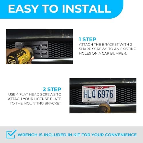 Front Bumper License Plate Bracket for Jeep 2000-2025, Plate Holder Set w 6 Unique Screw Bolts & Wrench Kit, License Tag Mounting Kit, Quality Plate Holders, Premium Car Accessories thumbnail 4