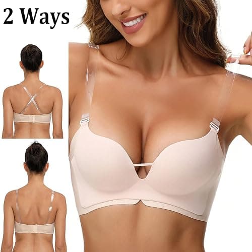 FIVEGOGO Clear Bra Straps, 4 Pairs Invisible Bra Straps+4Pcs Strap Clips, Adjustable Bra Straps Bra Clips to Make Racerback thumbnail 5
