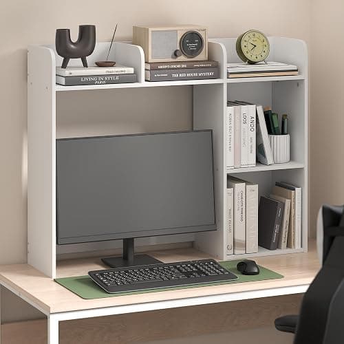 Furinno Classic Desk Shelf, 5-Shelf Desktop Hutch, Book Shelf, 3-Tier Desk Organzier, for Office Supplies, Office Desk Accessories, for Home Office, College, Dorm, White thumbnail 2