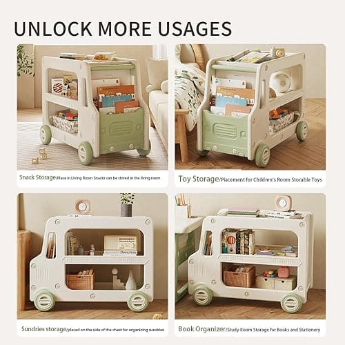 Deer COCO Toy Organizers And Storage For Kids, 2 Layers Toy Storage Cabinet Toys Organization Chest With Bins Multipurpose Toy Storage Box For Nursery, Playroom, Bedroom, Living Room（Green/No Blockes thumbnail 4