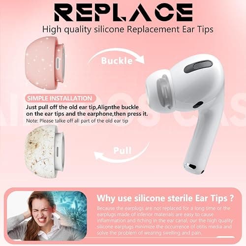 4 Pairs Replacement Ear Tips for AirPods Pro 2nd/1st Generation with Portable Storage Box,Noise Reduction Holewith & Built-in dust Guard Screen,Silicone Ear Tips for Apple AirPods Pro,4 Size-Pink thumbnail 6