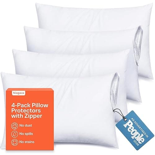 Ultra Soft Pillow Protectors with Zipper - Standard Size - Set of 4 - White | 100% Protection Against Stains, Dust & Dirt, Breathable Pillow Covers, Machine Washable - Image 1