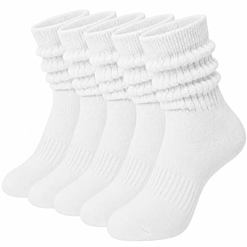 SEEKSOCK Slouchy Socks for Women, Cushioned Scrunch Crew Slouch Socks | Soft Thick Cotton Fabric, Tube Knit Boot Socks, 5 Pairs - Image 1