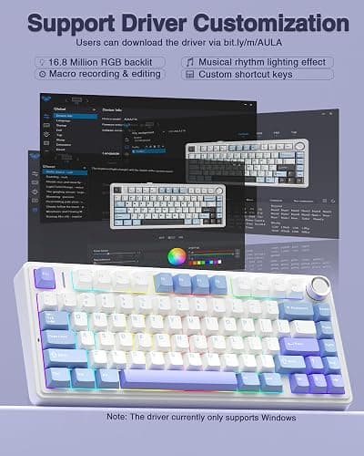 AULA F75 75% Wireless Mechanical Keyboard, Hot Swappable Creamy Keyboard, Pre-lubed Star Vector Switches RGB Backlit Gaming Keyboards, 2.4GHz/Type-C/BT5.0(White&Blue&Purple) thumbnail 7