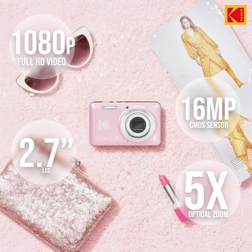 Kodak PixPro FZ55 Friendly Zoom Pastel Pink 16MP Full HD Digital Camera Bundle with High-Speed 128GB SD Card and Small Pouch Black Case (3 Items) thumbnail 4
