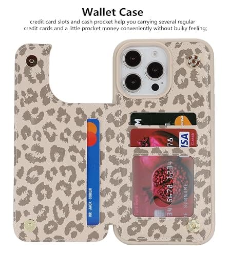 iCoverCase Compatible with iPhone 16 Pro Wallet Phone Case with Card Holder for Women Men, [RFID Blocking] Card Slots PU Leather Protective Wallet Case 6.3 Inch (Beige Leopard) thumbnail 8