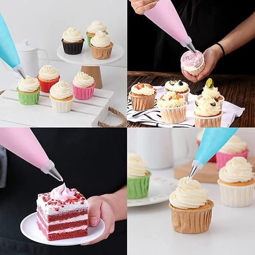 Piping Bags and Tips Set, Cakes Decorating Kit Supplies with 3 Reusable Pastry Bags, 18 Frosting Tips, 3 Couplers, 3 Bag Ties, 3 Cake Scraper, 1 Cake Decorating Tools for Cookie Icing thumbnail 8