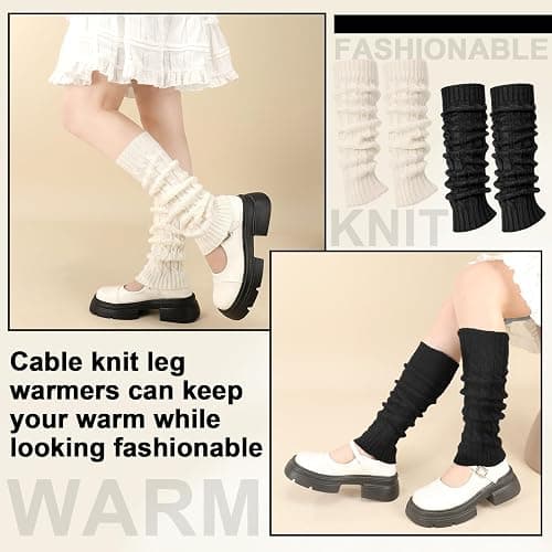 Fingertip WD Leg Warmers for Women | Winter Knee High Cable Knit Warm Long Boot Socks for 80s Accessories Party Yoga Dance thumbnail 3