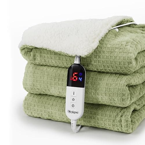 blunique Heated Blanket Electric Throw Waffle, 50x60 Inches Sherpa Fleece Fast Heating Blanket 6 Heating Levels & 4 Hours Auto Off ETL Certification, Sage Throw - Image 1