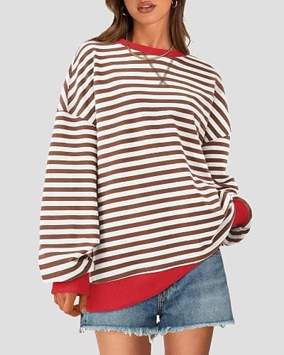 BTFBM Womens Oversized Striped Sweatshirt 2026 Spring Crewneck Long Sleeve Pullover Top Casual Y2K Clothes Workout Shirt thumbnail 3