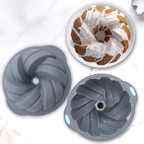 Tongjude 4 Pieces Silicone Fluted Cake Pans, 9/10/12 Cups Tube Baking Pan, Silicone Molds for Homemade Cake, Bread and Jello, Non-Stick, Grey thumbnail 6