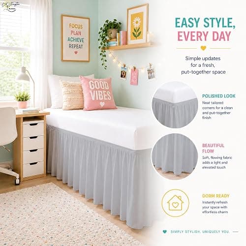 Cottington Lane Ruffled Dorm Room Bed Skirt Twin XL 32 Inch Drop, Hotel Quality Premium Brushed Microfiber Twin Extra Long College Dust Ruffle, Silver Grey thumbnail 3