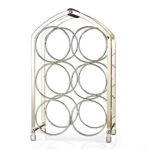 Drincarier Countertop Wine Rack - 6 Bottle Freestanding Modern Gold Metal Small Wine Rack - 3 Tier Tabletop Wine Holder Stand for Cabinet, Pantry, Wine Bottle Storage thumbnail 4
