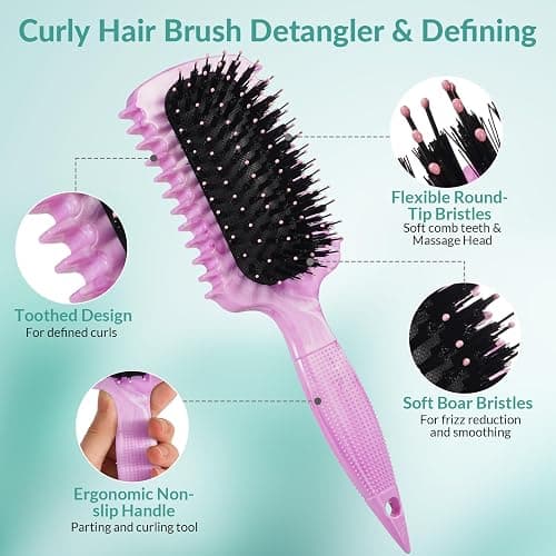 Curl Defining Brush, Curly Hair Brush Products for Effortlessly Detangling Shaping and Styling Women's Men's Curls on All Wet or Dry Hair Types, Reduces Frizz (Marble Purple) thumbnail 2