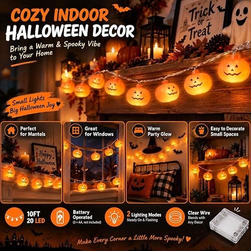 Besitek Halloween Pumpkin String Lights, 20 LED,10FT, Battery Operated | Festive pumpkin string lights create a fun Halloween atmosphere for indoor and outdoor seasonal decorating. thumbnail 5