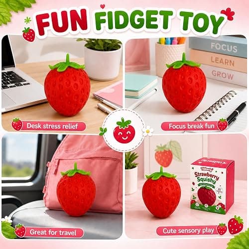 Strawberry Squishy Stress Ball, Realistic Red Strawberry Squishy Sensory Squeeze Toy, Soft Squishy Fidget Toy, Cute Fruit Squishy Gift for Kids and Adults thumbnail 4