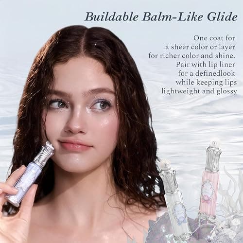Flower Knows Shell's Jewel Nourishing Lip Glaze, Bright Coral Pink | Hyaluronic Acid-Infused Formula, Sheer High-Shine Finish, Vegan (P02 Stellar Nacre) thumbnail 6