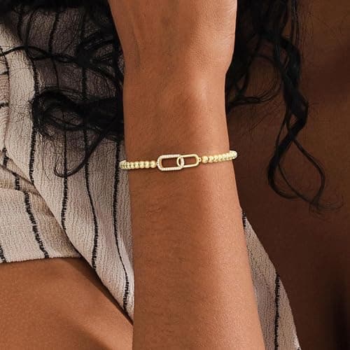 CUEZIY Gold Bracelets for Women 14K Gold Plated Bead Bracelet Hypoallergenic Stretch Bracelets for Women Elastic Bracelet Trendy Teen Gift Dainty Jewelry for Women thumbnail 3