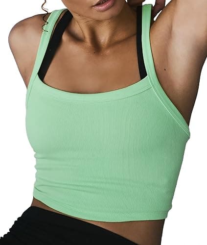 Bicondo Tank Tops for Women Scoop Neck Crop Tops Athletic Workout Tops Cute Seamless Cami Ribbed Tank Tops - Image 1