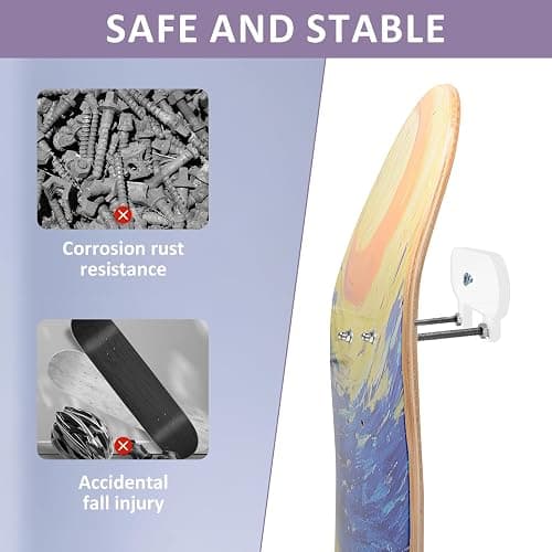 Skateboard Wandhalterung,Skateboard Zubehör Metall Mit Montagezubehör,Skateboard Halterung Acryl für Skateboard Deck Display und Lagerung,Skateboard Halterung Wand für Wohnzimmer,Garage,2 Stück thumbnail 4