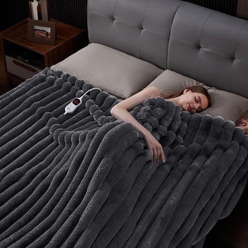 HaloRest Heated Throw Blanket, Faux Fur Cozy Heating Blanket with Overheat Protection, 1/2/4/6/8 Hours Auto-Off 10 Heat Level, Machine Washable (50x60 Inches, Darkgrey) thumbnail 6