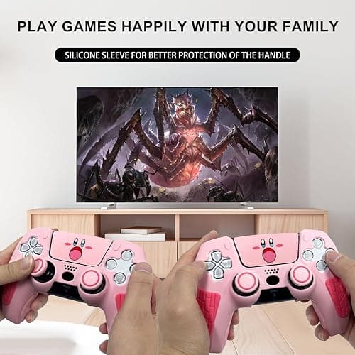 HLRAO Pink Anti Slip PS5 Controller Skin Set,Soft Protective Controller Cover Case for PlayStation 5/Slim/Pro Control with Touch Pad Stickers and 2 Thumb Grip Caps thumbnail 2