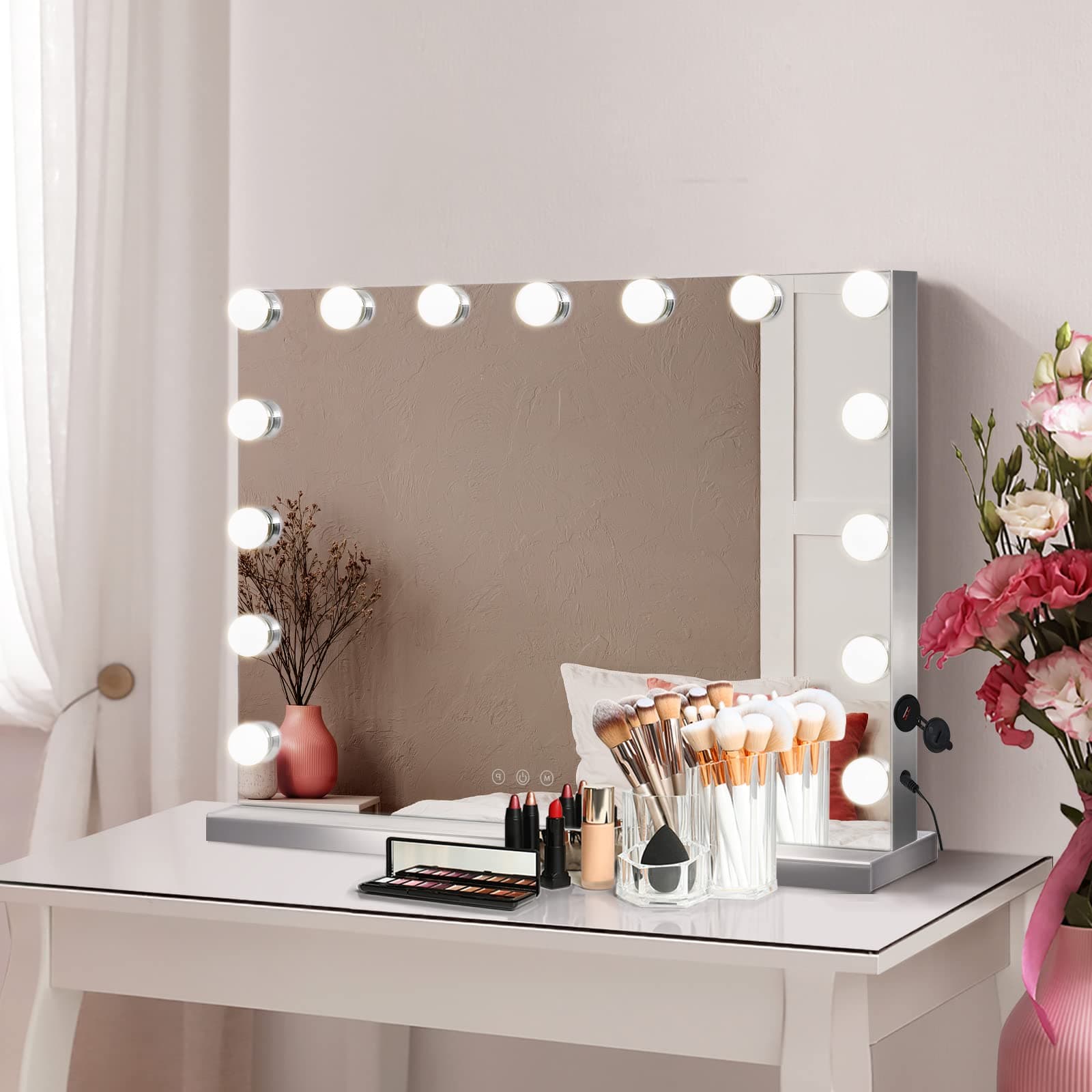 Embellir Hollywood Makeup Mirror with Lights 15 Led Lighted Vanity Mirrors Wall Mounted Cosmetic Beauty Dressing Illuminated Glam Studio Professional Artist Adjustable Magnifying Backlit Modern thumbnail 6