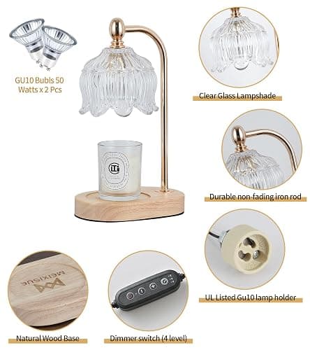 MEIXISUE Candle Warmer Lamp with Timer and Dimmer,Electric Gold Light Gifts for Women Melt Wax Warmer Lamp with 2 Bulbs for Candle Jars House Warming New Home Decor Bedroom thumbnail 6