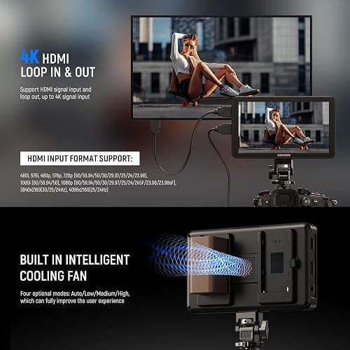 NEEWER F700 7" Moniteur de Terrain pour Caméra,écran Tactile IPS HD 2000nit 1920x1080 avec 3D LUT,Boucle d'Entrée/Sortie HDMI 4K avec Peak Focus DSLR Video Assist HDR Waveform,Batterie 5200mAh & Câble thumbnail 3