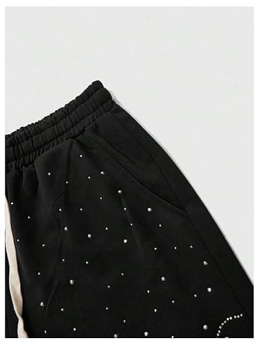 BEAUDRM Men's Rhinestone Baggy Sweatpants Y2k Drawstring Waist Wide Leg Track Pants Streetwear with Pockets thumbnail 3