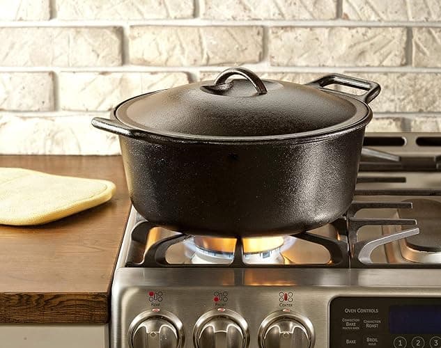 Lodge BOLD Exclusive 7 Quart Premium Pre-Seasoned Cast Iron Dutch Oven with Lid - Dual Handles - Use in the Oven, on the Stove, on the Grill or over the Campfire - Black thumbnail 2