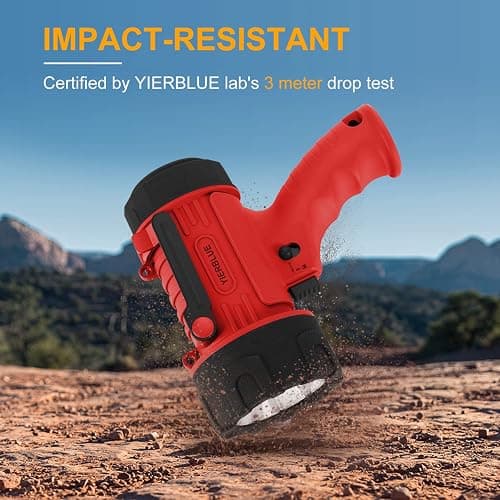 YIERBLUE Rechargeable Spotlight Flashlight with 2000,000 High Lumen LED | IP67 Waterproof Long Running Spot Light searchlight, Impact Resistant Handheld Spotlight with Foldable Stand and Red Lens thumbnail 4