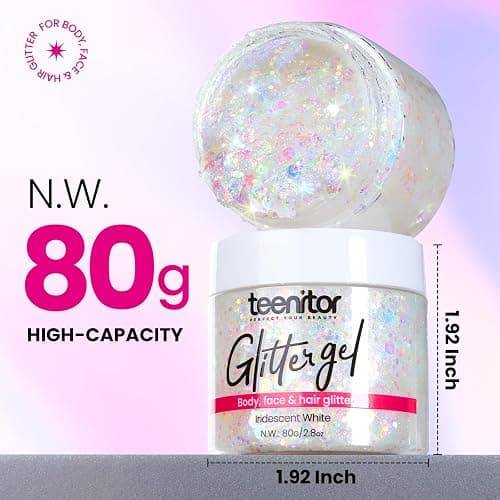 Teenitor Body Glitter, Face Glitter, White Glitter, 80g/2.8oz Face Body Glitter, Hair Glitter Gel, Rave Glitter, Mermaid Makeup Glitters for Kids thumbnail 2