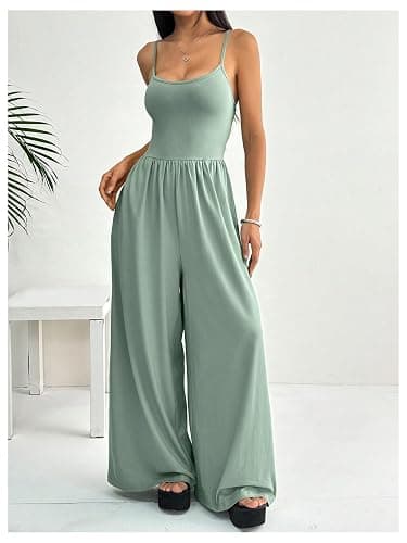 Floerns Women's Summer Jumpsuit Spaghetti Strap One Piece Outfit Wide Leg Baggy Pants Romper thumbnail 4