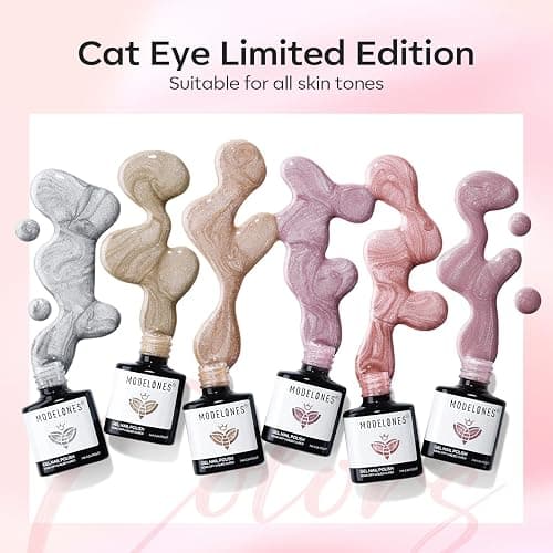 modelones Gel Nail Polish Set, 6 Colors Nude Pink Silver 9D Glassy Cat Eye Glitter Gel Polish Semi-transparent Neutral Brown Nail Polish Soapnails with Magnet Soak Off Led Nail Art DIY Gift thumbnail 5