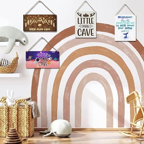 Little Man Cave Sign Woodland Nursery Wall Decor for Baby Boys Rustic Bear Forest Animal Wood Signs, Nursery Room Decor for Boys Bedroom Farmhouse Sign Wooden Wall Art 12x6 Inch thumbnail 4