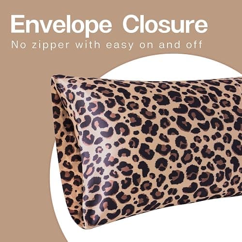 MR&HM Satin Pillowcase for Hair and Skin, Silk Satin Pillowcase 2 Pack, Queen Size Pillow Cases Set of 2, Silky Pillow Cover with Envelope Closure (20x30, Brown Leopard) thumbnail 4