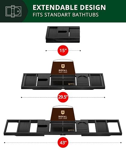 ROYAL CRAFT WOOD Premium Foldable Bathtub Tray Caddy - Wood Bath Tray for Tub, Bamboo Shelf, Expandable Bath Table Trays, Bathtub & Bathroom Accessories for New Home & Mothers, Birthday Gifts for Mom thumbnail 3