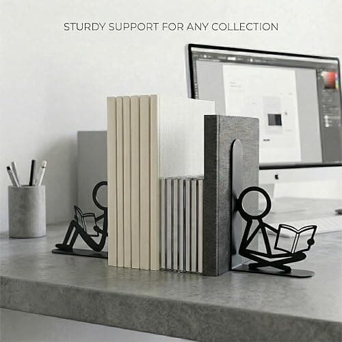 Metal Decorative Bookends Unique Cool Home Desk Bookend Funny People Books Ends Bookshelf Decor for Library Office School Livingroom Ideal Gifts for Book Lovers thumbnail 2