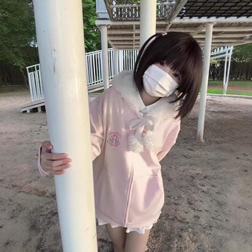 Wayolyn Y2K Jojifuku Cutecore Kawaii Zip Up Hoodie Fall Jacket Cute Stripes Hoodies Outerwear Jackets Coats Winter Women thumbnail 3