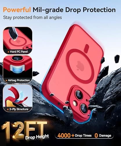 CANSHN Magnetic for iPhone 14 Plus Case, Upgraded [Full Camera Protection] [Compatible with Magsafe] [Translucent Matte] Shockproof Protective Phone Case for iPhone 14 Plus 6.7" - Red thumbnail 5