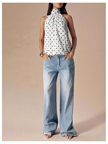Verdusa Women Y2K Polka Dots Halter Tops Backless Peplum Going Out Outfits | Cute Summer Going Out Tops, Backless, Country Concert Outfits, 2000s Clothes, Date Night thumbnail 3