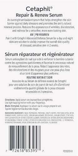 CETAPHIL Repair & Renew Night Serum for Stressed Sensitive Skin with Gallic Acid & Vitamin E, PM Face Serum, Repairs Skin Barrier Overnight, Dermatologist Recommended, 1 fl oz Dropper Bottle thumbnail 10