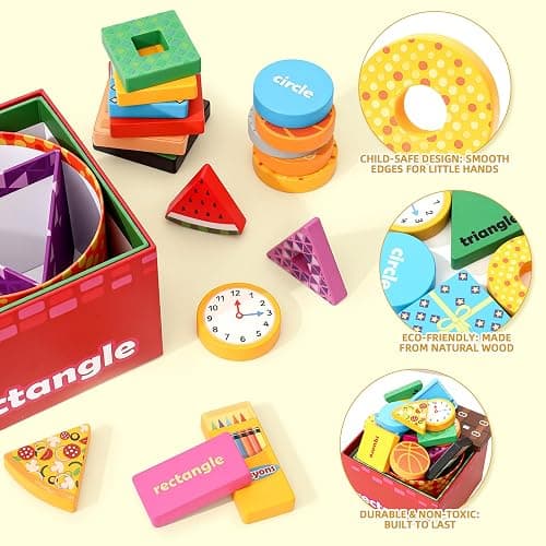 Atoylink Montessori Toys Shape Sorter for Toddlers, Wooden Stacking Blocks Nesting Boxes Baby Everyday Objects Shape Sorting Toys Matching Games, Preschool Learning Toys for 1 2 3 Year Old Boys Girls thumbnail 5