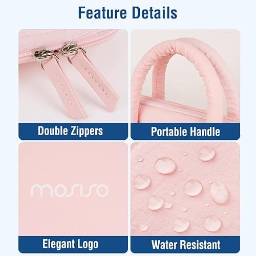 MOSISO 13-14 inch Laptop Case, 13.3 inch Puffy Laptop Sleeve Compatible with MacBook Air 13 13.6/Pro 13/Pro 14,HP Acer Dell ASUS Lenovo, Rectangle Quilted Computer Bag with Handle&Flower Pendant, Pink thumbnail 3