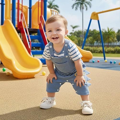 Tepuce Baby Boy Clothes Infant Boys Summer Outfits Short Sleeve Striped Romper Dinosaur Overall Shorts Set 0-18 Months thumbnail 3