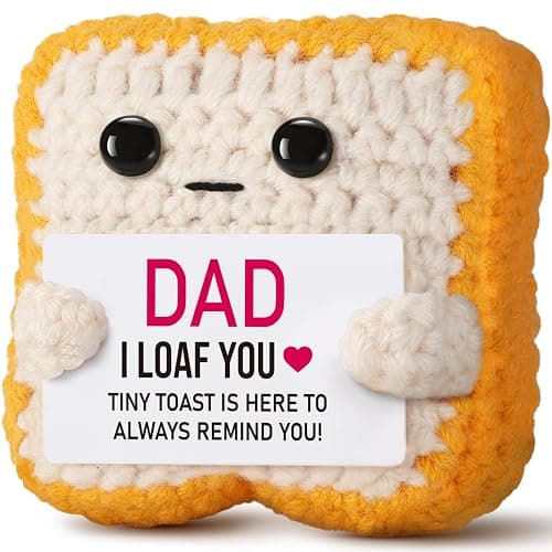 Ovrrcame Fathers Day Dad Gifts from Daughter or Son,Handmade Crochet Toast Funny Birthday Cards for Daddy,Unique I LOAF You Papa Gift Idea Decorations - Image 1