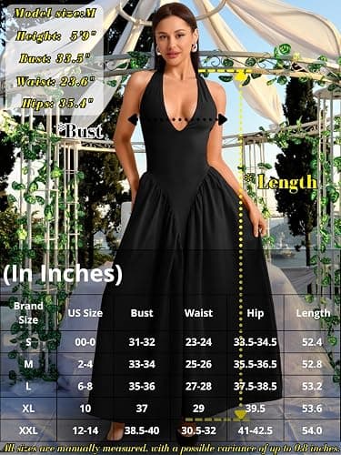 ChiaoLezhee Deep V Neck Dress, Halter Maxi Dresses, Vacation Date Night, Sexy for Women Corset Flowy Wedding Guest Drop Waist thumbnail 6